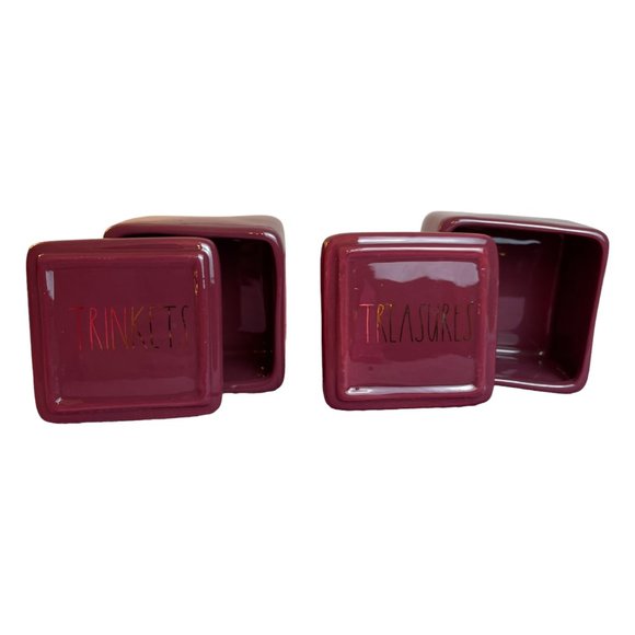 RAE DUNN Set of 2 Jewelry Boxes - Trinkets and Treasures Ceramic Box Set NEW - Picture 5 of 16